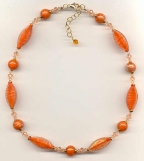 Tangerine Aventurina Striped Navette Necklace